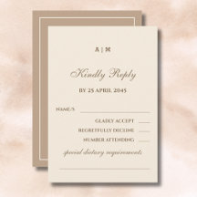Elégant Monogram Cream Taupe Mariage carte RSVP