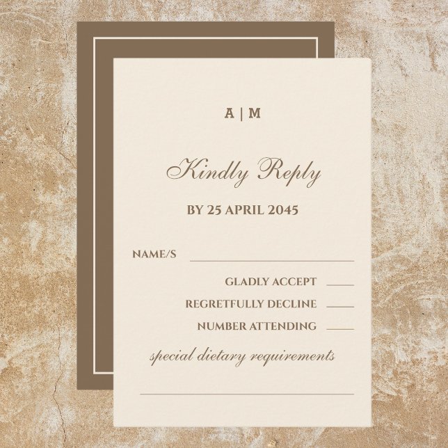Elégant Monogram Cream Taupe Mariage carte RSVP (Créateur téléchargé)