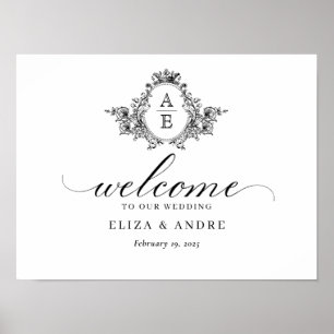 Élégant Monogram Crest Affiche de bienvenue de mar