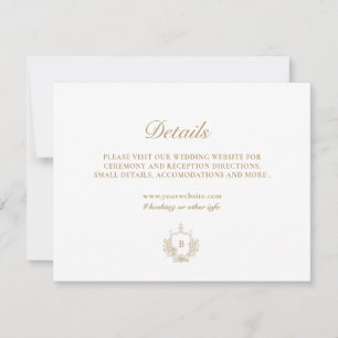 Elegant Monogram Crest Mariage Détails Carte