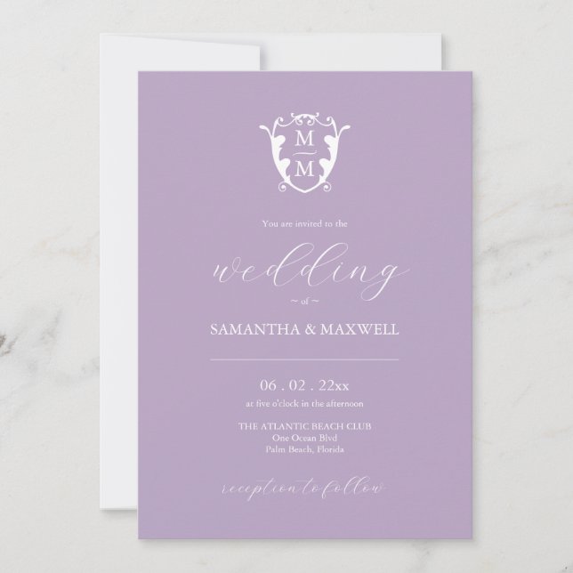 Élégant Monogram Lilac Mariage Invitations (Devant)