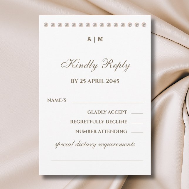 Elégant Monogram Pearl Wedding Carte RSVP (Créateur téléchargé)