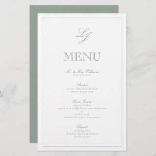 Élégant Monogram Sage Green Script Menu Mariage