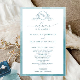 Élégant Monogram Sea Glass Wedding Programme