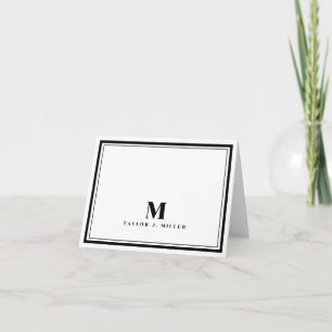 Élégant monogramme à deux bordures chic noir blanc