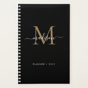 Élégant Monogramme Black Gold Girly Nom du script 