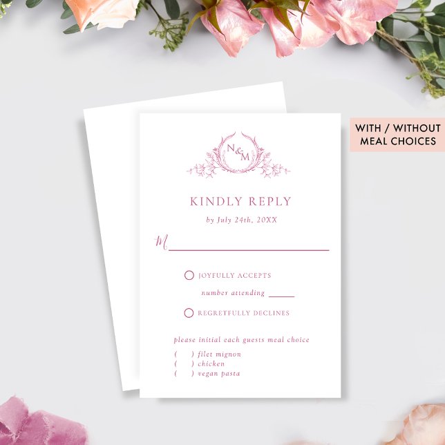Élégant Monogramme blanc et rose RSVP (Créateur téléchargé)