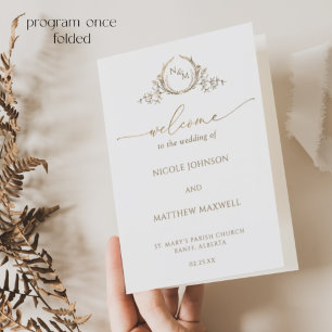 Élégant Monogramme blanc Mariage d'or plié Program