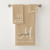 Élégant Monogramme blanc Nom du script Tan