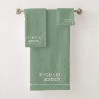 Élégant Monogramme Blanc Nom Sage Green
