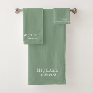 Élégant Monogramme Blanc Nom Sage Green