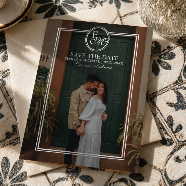 Élégant Monogramme Blason Photo Faire-Part de Date (Elegant Monogram Crest Photo Save the Date Foil Invitation)