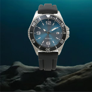 Elégant Monogramme Bleu Brossé Metallic Montre