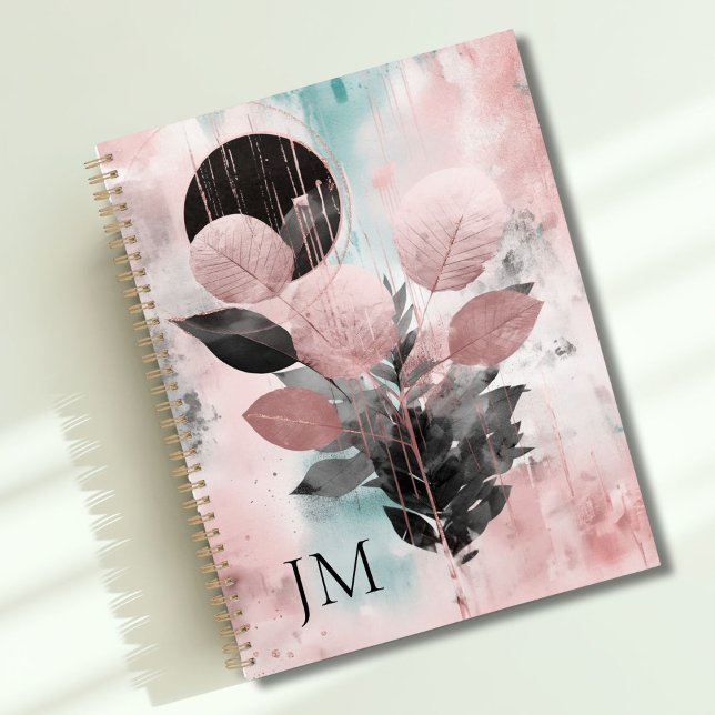Élégant Monogramme botanique moderne Rose-or (Custom Elegant Modern Rose-Gold Botanical Monogram Planner)