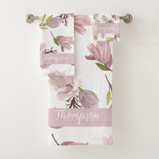 Élégant monogramme brosse motif rose féminin (En situation)