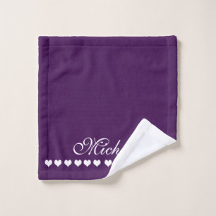 Élégant Monogramme Coeurs blancs Eggplant pourpre