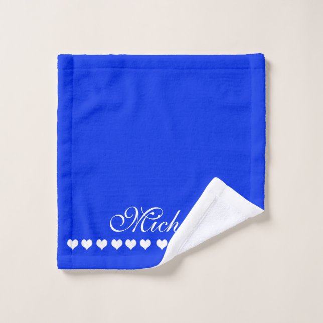 Élégant Monogramme Coeurs blancs Royal Blue (Gant de toilette)