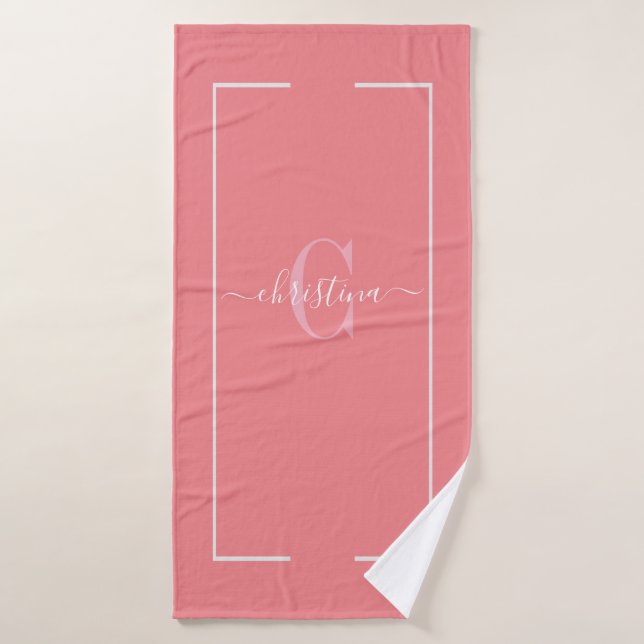 Élégant monogramme corail rose (Serviette de bain)