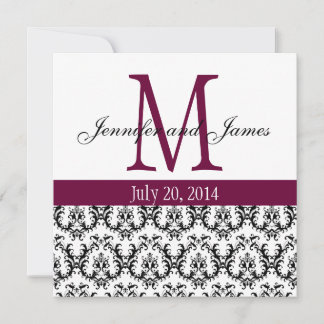 Élégant Monogramme Damas Faire-part de mariage Vin