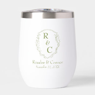 Élégant Monogramme de crête de vigne + Date Moss G
