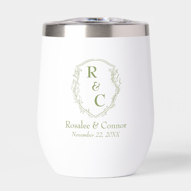 Élégant Monogramme de crête de vigne + Date Moss G (Avant)