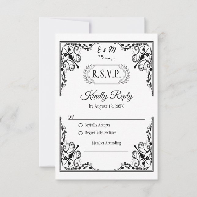 Elégant Monogramme de mariage gothique carte RSVP (Devant)