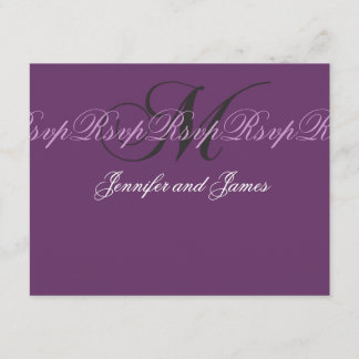 Élégant Monogramme de mariage M RSVP Cartes pourpr