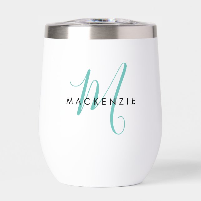 Élégant Monogramme de script Turquoise moderne (Avant)
