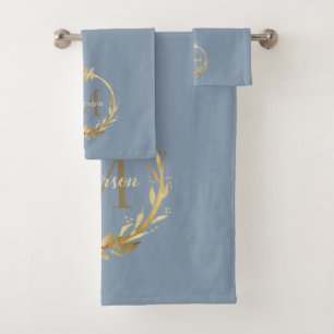 Élégant Monogramme d'or bleu Dusty Eucalyptus Wrea