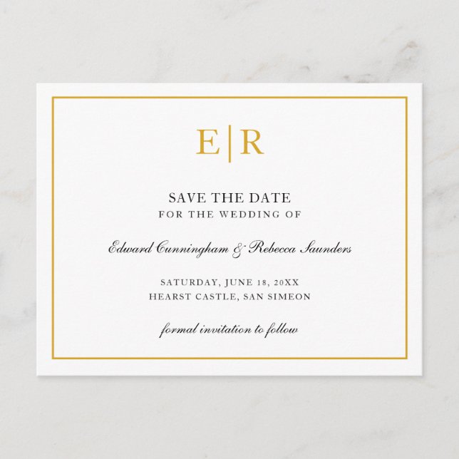 Élégant Monogramme Doré Faire-Part de Mariage Form (Devant)