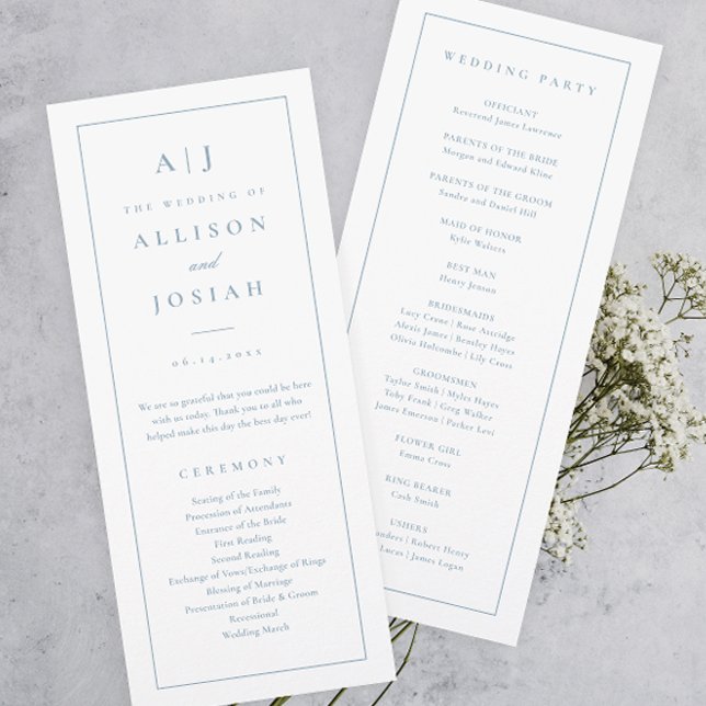 Élégant Monogramme Dusty Blue Wedding Programme (Elegant and Classic Monogram Dusty Blue Wedding Program.)