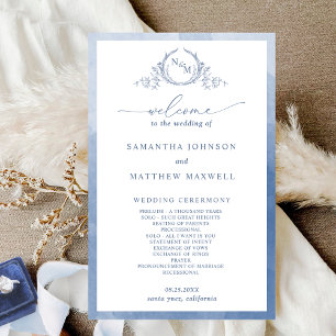 Élégant Monogramme Dusty Blue Wedding Programme