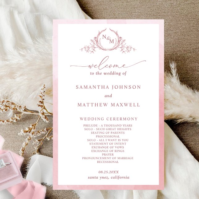 Élégant Monogramme Dusty Rose Wedding Programme (Créateur téléchargé)