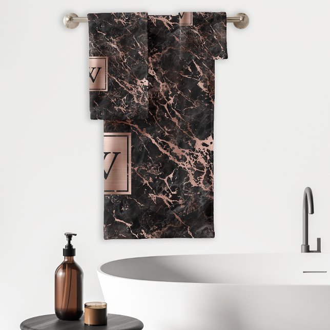 Élégant Monogramme en Marbre Noir et Or Rose (Créateur téléchargé)