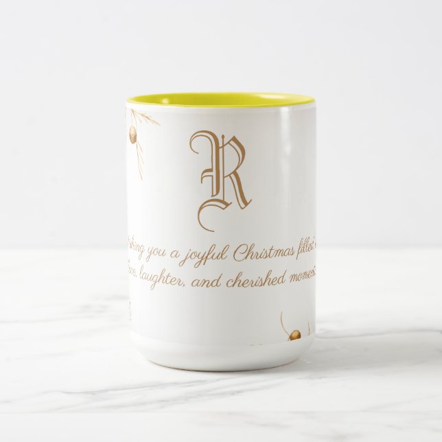 Élégant Monogramme Famille Mug de Noël avec messag (Centre)