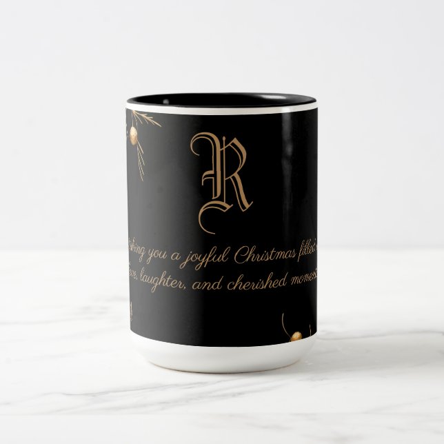 Élégant Monogramme Famille Mug de Noël avec messag (Centre)