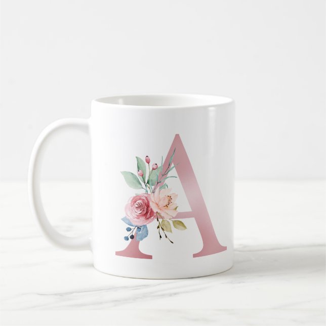 Élégant Monogramme Floral A Mug (Gauche)