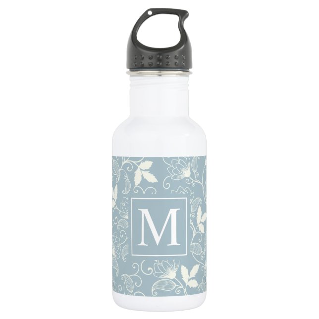 Élégant monogramme Floral| Bouteille d'eau (Devant)