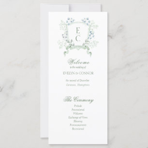 Élégant Monogramme Floral Crest Wedding Programme