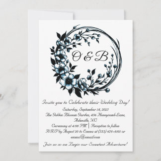 Élégant Monogramme Floral Invitations de mariage