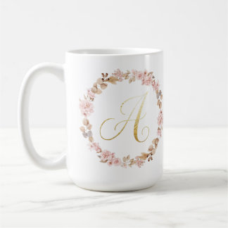Élégant Monogramme Floral Lettre A Mug en Céramiqu