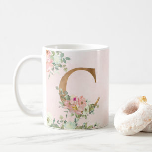Élégant Monogramme Floral Rose C Café Mug