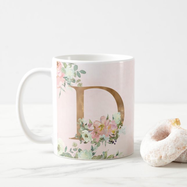 Élégant Monogramme Floral Rose D Café Mug (Avec donut)