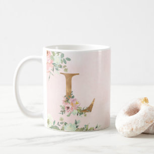 Élégant Monogramme floral rose L Café Mug