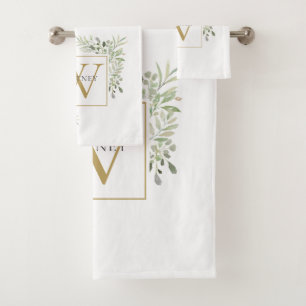 Élégant monogramme floral verdure en or
