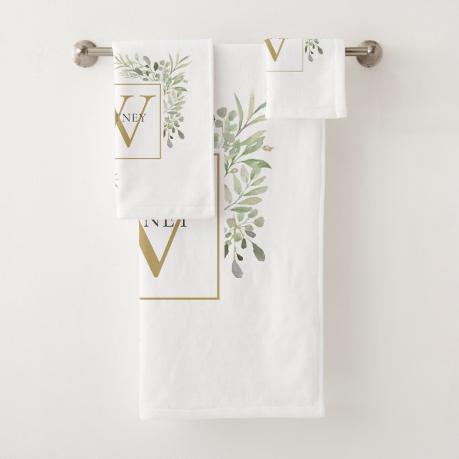 Élégant monogramme floral verdure en or (En situation)
