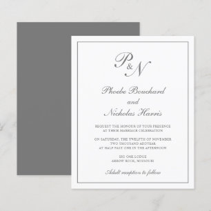 Élégant Monogramme Grey Budget Faire-part de maria
