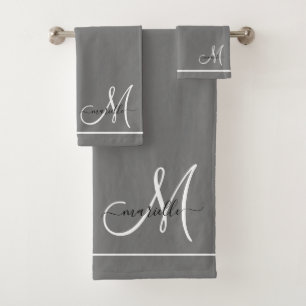Élégant Monogramme gris blanc Nom du script
