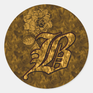 Élégant monogramme initial B Gold Peony Sticker