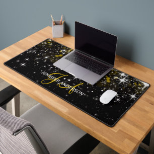 Élégant Monogramme initial Gold étoiles Desk Mat